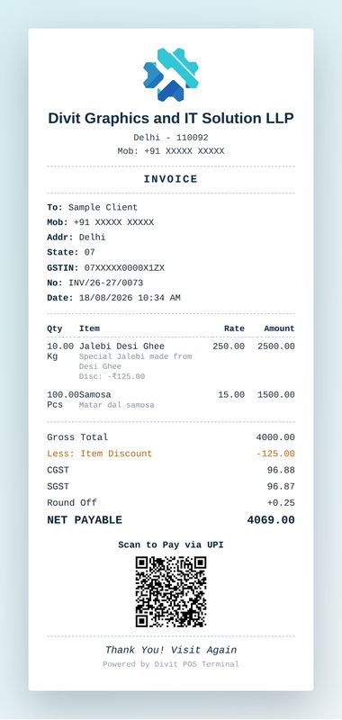 Divit 80mm thermal receipt with UPI QR